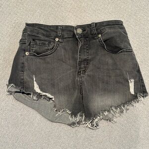 AKIRA Charcoal Distressed Jean Shorts